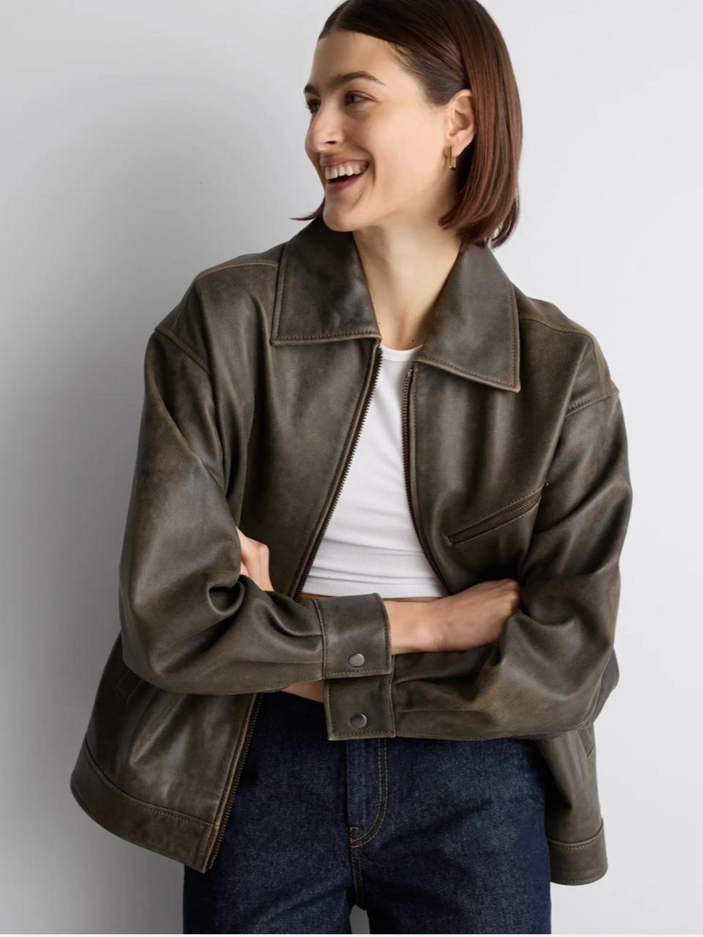 Quince 100% Leather Oversized Bomber Jacket